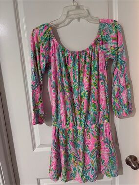Lily Pulitzer Pink Tropical-Print On or Off-Shoulder Casual Skort Dress